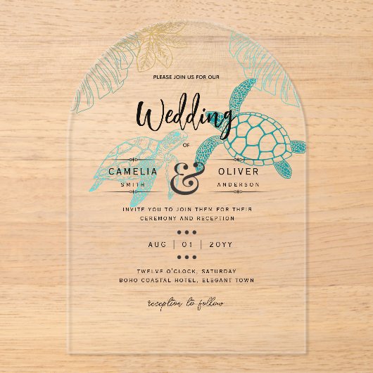 アクリルデスティネーションウェディングビーチウミガメ アクリル招待状 (正面)