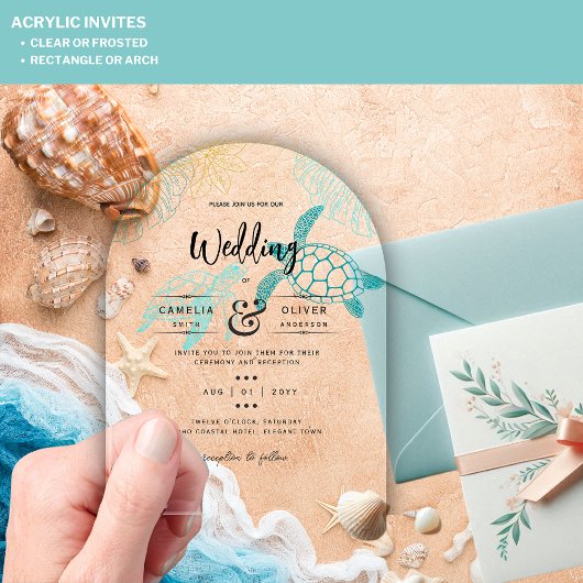 アクリルデスティネーションウェディングビーチウミガメ アクリル招待状