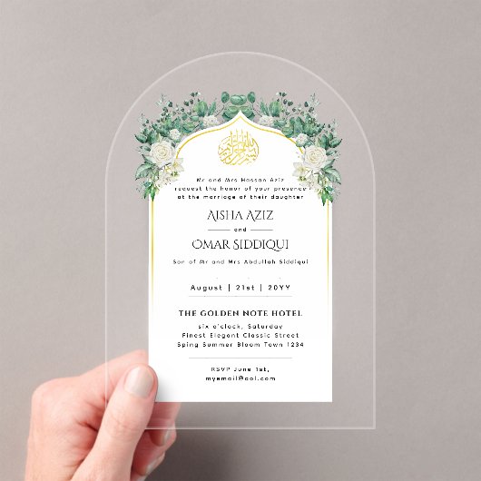 アクリルニカワリマホワイトローズエレガント金ゴールド アクリル招待状 (インサイチュ (ポータブル))