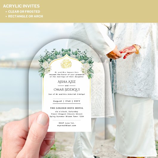 アクリルニカワリマホワイトローズエレガント金ゴールド アクリル招待状