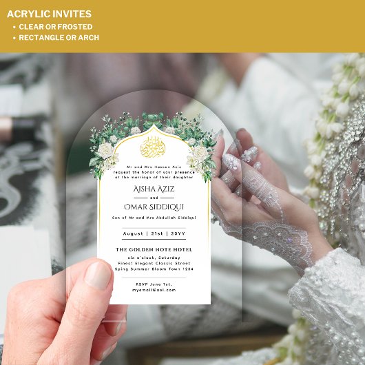アクリルニカワリマホワイトローズエレガント金ゴールド アクリル招待状