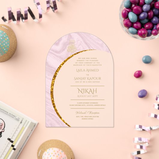 アクリルニカワリマ金ゴールド文字イスラームエレガント アクリル招待状 (インサイチュ (お祝い))