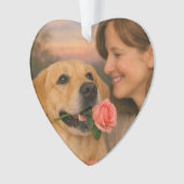 アクリルハートのオーナメント - 日没の薔薇と犬 オーナメント (正面)