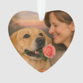 アクリルハートのオーナメント - 日没の薔薇と犬 オーナメント (正面)