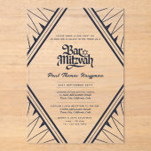 アクリルバー（ユダヤ教の）バル・ミツバーネイビーブルーラグジュアリーミニマリスト アクリル招待状 (正面)