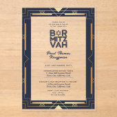 アクリルバー（ユダヤ教の）バル・ミツバーネイビーモダン金ゴールド澄んエレガント アクリル招待状 (正面)