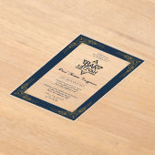 アクリルバー(ユダヤ教の)バル・ミツバーネイビー金ゴールド幾何学模様 アクリル招待状 (レイダウン)