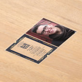 アクリルバー（ユダヤ教の）バル・ミツバーフォトネイビーエレガント金ゴールド アクリル招待状 (レイダウン)