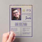 アクリルバー（ユダヤ教の）バル・ミツバーフォトネイビーモダン金ゴールド アクリル招待状 (インサイチュ (ポータブル))