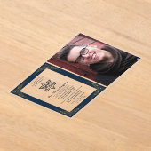 アクリルバー(ユダヤ教の)バル・ミツバーフォトブルー金ゴールドエレガントモダン アクリル招待状 (レイダウン)