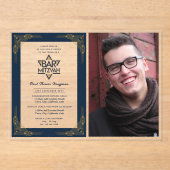 アクリルバー(ユダヤ教の)バル・ミツバーフォトブルー金ゴールドエレガントモダン アクリル招待状 (正面)