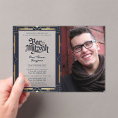 アクリルバー(ユダヤ教の)バル・ミツバーフォトブルー金ゴールド エレガント アクリル招待状 (インサイチュ (ポータブル))