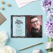 アクリルバー(ユダヤ教の)バル・ミツバーフォトブルー金ゴールド エレガント アクリル招待状 (インサイチュ (ウェディング))