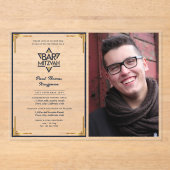 アクリルバー（ユダヤ教の）バル・ミツバー写真海軍金ゴールドスターDavid アクリル招待状 (正面)