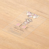 アクリルピンクベア赤ちゃんシャワーガールスペインの アクリル招待状 (レイダウン)