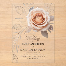 アクリルピンクローズデュー結婚式招待状