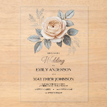 アクリルピンクローズ結婚式招待状