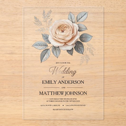 アクリルピンクローズ結婚式招待状 アクリル招待状 (正面)