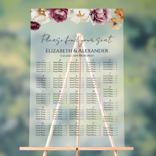 アクリルブルゴーニュフローラ秋の結婚式座席表 アクリルサイン (ニュートラル)