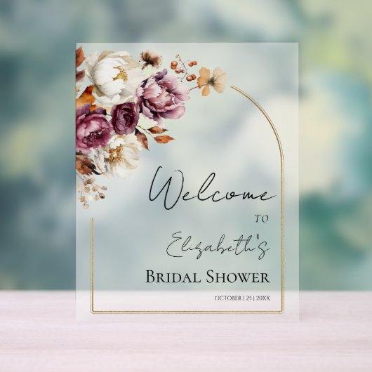 アクリルブルゴーニュ秋ブライダルシャワーウェルカムサイン アクリルサイン (ニュートラル)