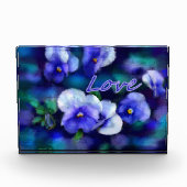 アクリルブロックアートブルーパンジー「愛」フローラ フォトブロック (正面)