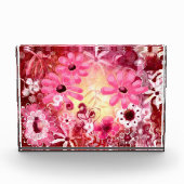 アクリルブロック – お洒落フローラ抽象芸術ピンク赤 フォトブロック (正面)