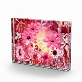 アクリルブロック – お洒落フローラ抽象芸術ピンク赤 フォトブロック (右)