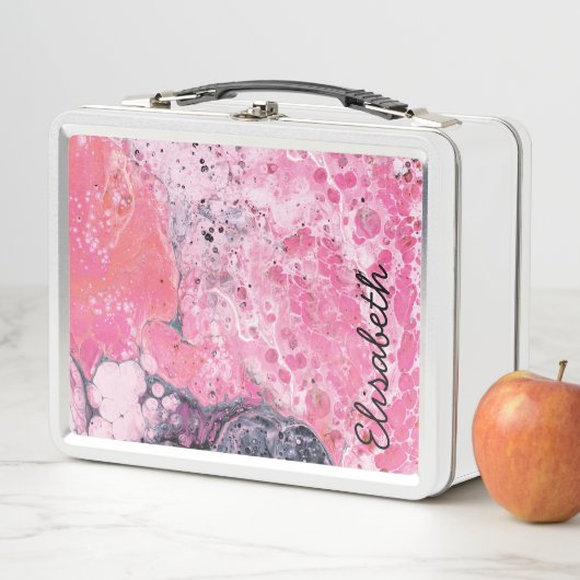 アクリルペンキとの抽象美術は|のピンクの黒を注ぎます メタルランチボックス (インサイチュ)