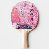 アクリルペンキとの抽象美術は|のピンクの黒を注ぎます 卓球ラケット (正面)