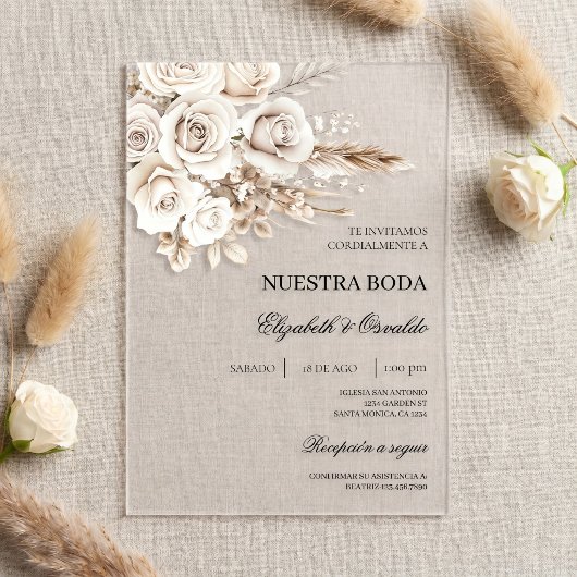 アクリルホワイトフラワースペインの結婚式の招待状 アクリル招待状