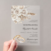 アクリルホワイトフラワースペインの結婚式の招待状 アクリル招待状 (インサイチュ (ポータブル))