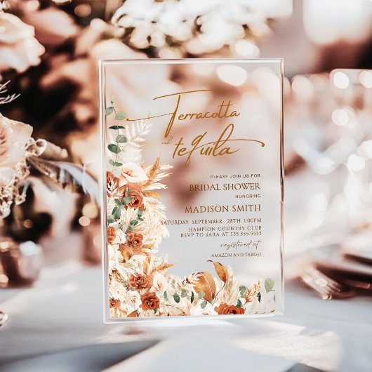 アクリルボホパンパスグラスブライダルシャワーアクリル アクリル招待状