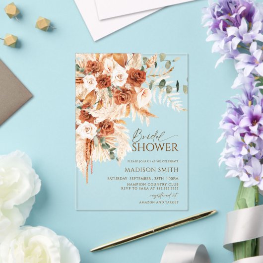 アクリルボホフローラパンパブライダルシャワー アクリル招待状 (インサイチュ (ウェディング))