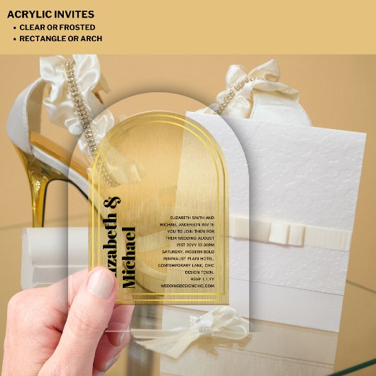 アクリルモダンミニマシンプルリストはっきりした金ゴールドブラック アクリル招待状
