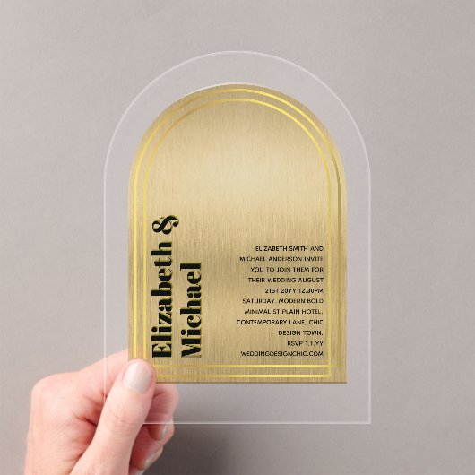 アクリルモダンミニマシンプルリストはっきりした金ゴールドブラック アクリル招待状 (インサイチュ (ポータブル))