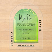 アクリルモダンライムグリーンはっきりしたミニマ結婚リスト アクリル招待状 (正面)