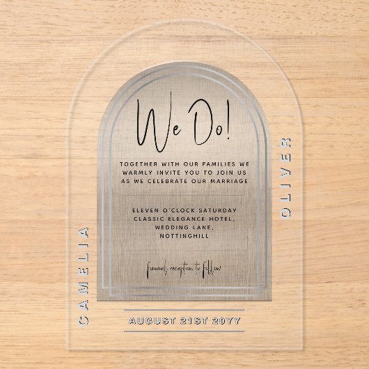 アクリルモダン銀グはっきりしたレーミニマル結婚リスト アクリル招待状 (正面)