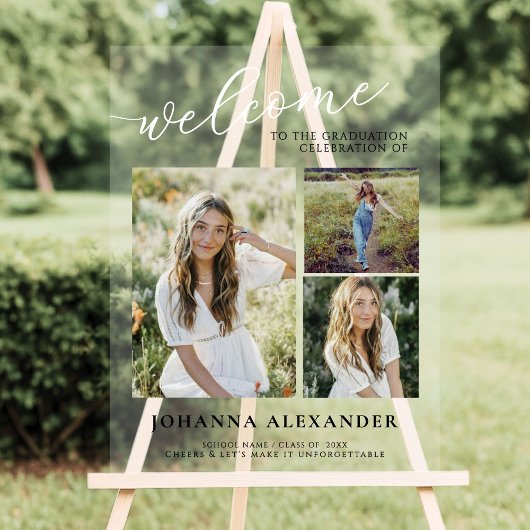 アクリルモダン3枚の写真の卒業へようこそ アクリルサイン