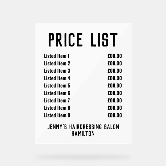 アクリル価格表 アクリルサイン (正面)