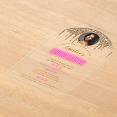 アクリル写真キンセアニェラホットピンク金ゴールドQuince アクリル招待状 (レイダウン)