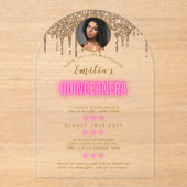 アクリル写真キンセアニェラホットピンク金ゴールドQuince アクリル招待状 (正面)