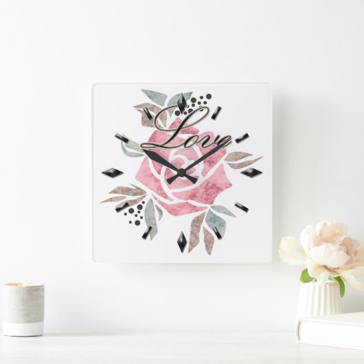 アクリル壁時計ロマンチックなモザイクテクスチャピンクr スクエア壁時計 (ホーム)