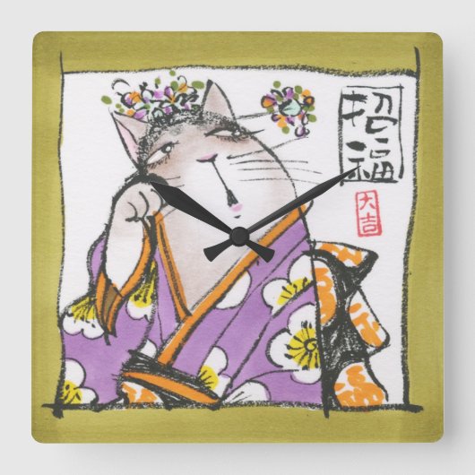 アクリル壁時計 招福 スクエア壁時計 (正面)