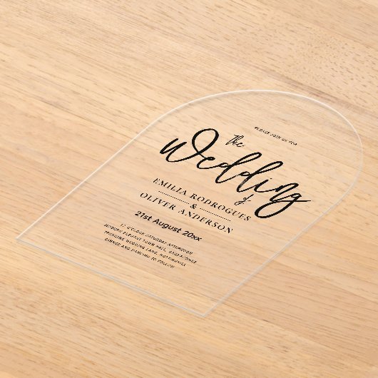 アクリル婚式がブラック文字はっきりしたイニシャル アクリル招待状 (レイダウン)