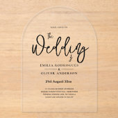 アクリル婚式がブラック文字はっきりしたイニシャル アクリル招待状 (正面)