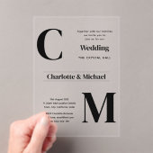 アクリル婚式がブラック文字はっきりしたイニシャル アクリル招待状 (インサイチュ (ポータブル))