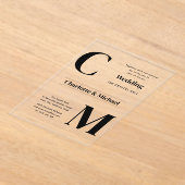 アクリル婚式がブラック文字はっきりしたイニシャル アクリル招待状 (レイダウン)