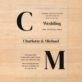 アクリル婚式がブラック文字はっきりしたイニシャル アクリル招待状 (正面)