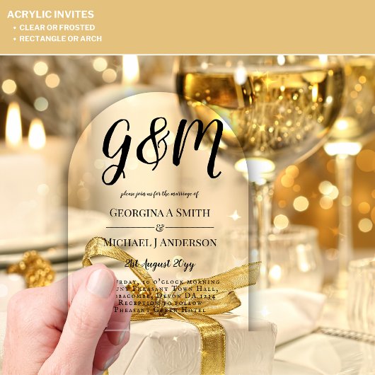 アクリル婚式がブラック文字はっきりしたイニシャル アクリル招待状