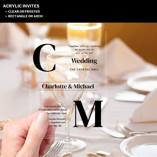 アクリル婚式がブラック文字はっきりしたイニシャル アクリル招待状
